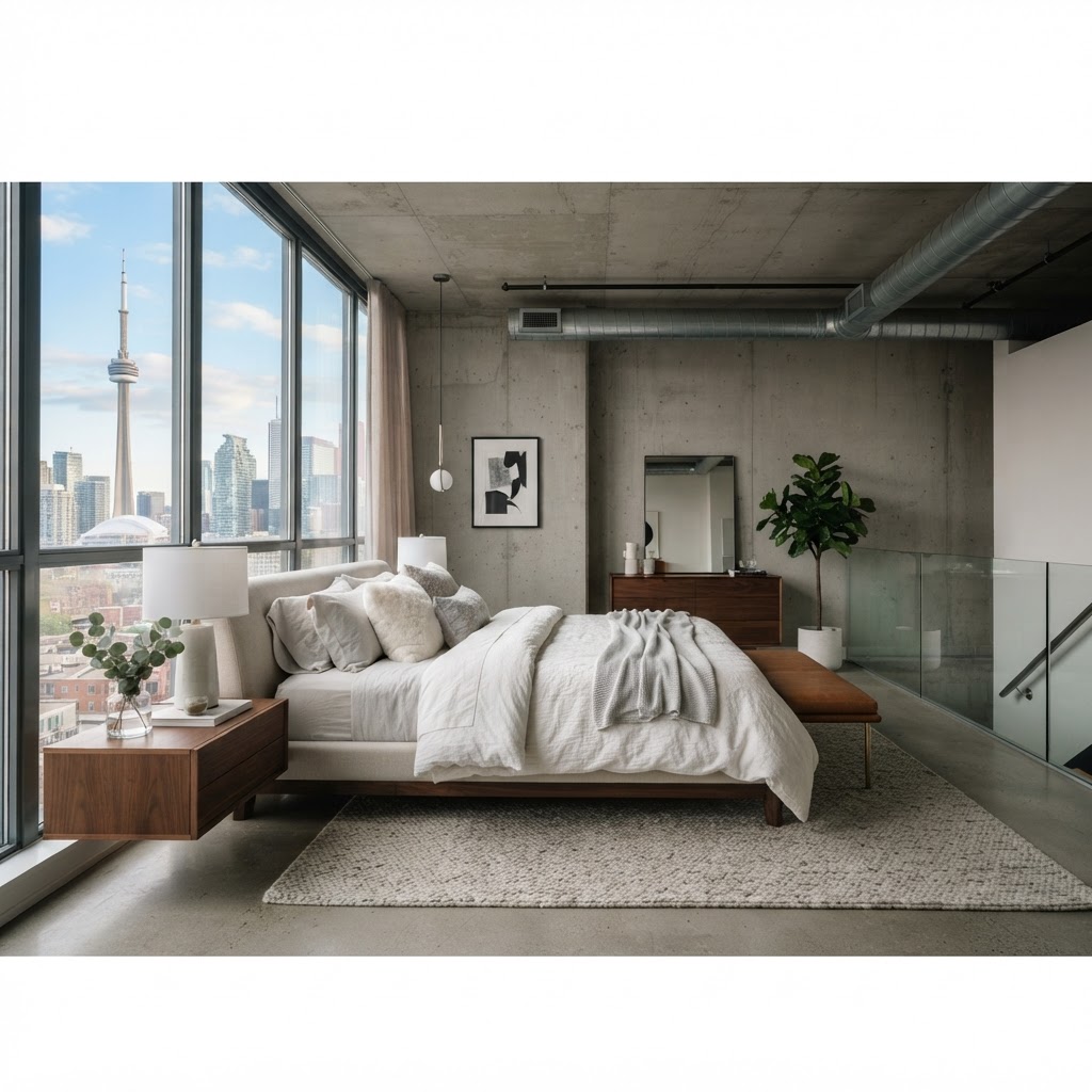 Illustrative photo of an elegant master bedroom suite in a King West condo